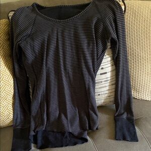 lululemon athletica Black and Gray Striped Long Sleeve Top